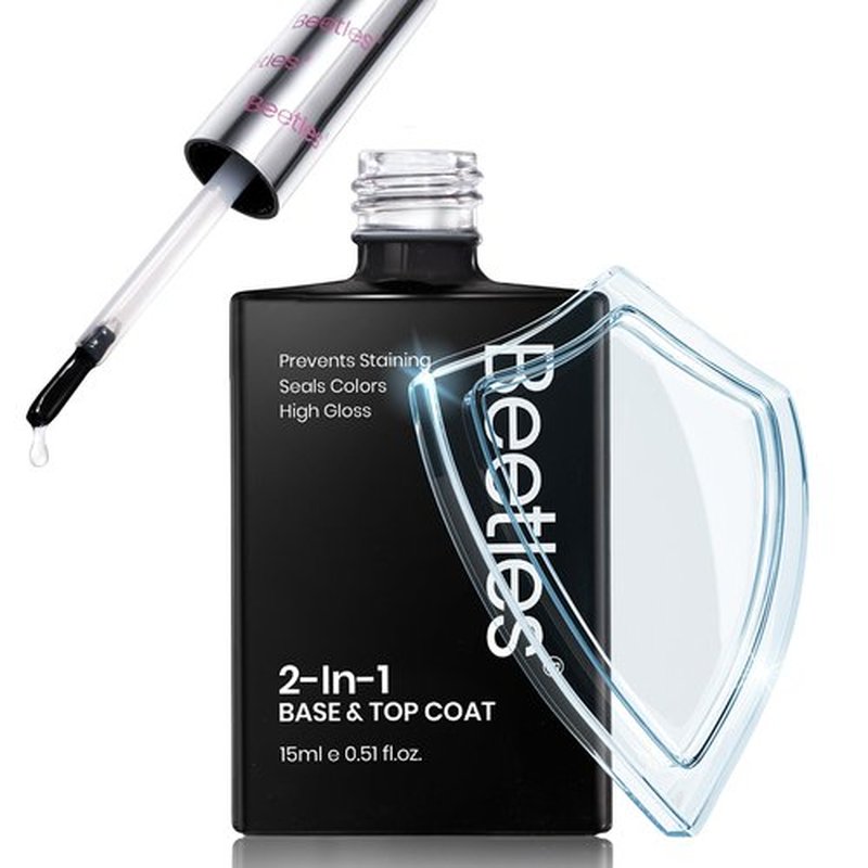 Beetles 2 in 1 Base & Top Coat Nail Polish, Clear Nail Polish Fast Drying & Natural Nail Strengthen, Glossy Effect for Nail DIY Salon at Home Gifts for Women