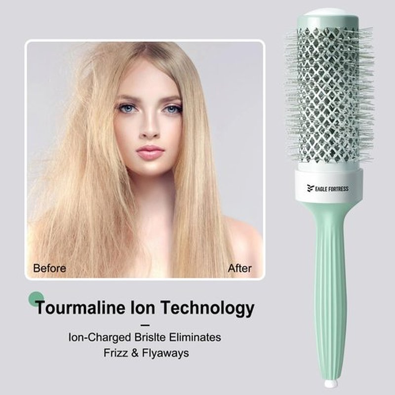 Eagle Fortress Round Brush for Blow Out, Thermal Ceramic Hair Brush for Blow Drying with Ionic Bristle for Professional Blowout Brushing - Green, 1.69 inch