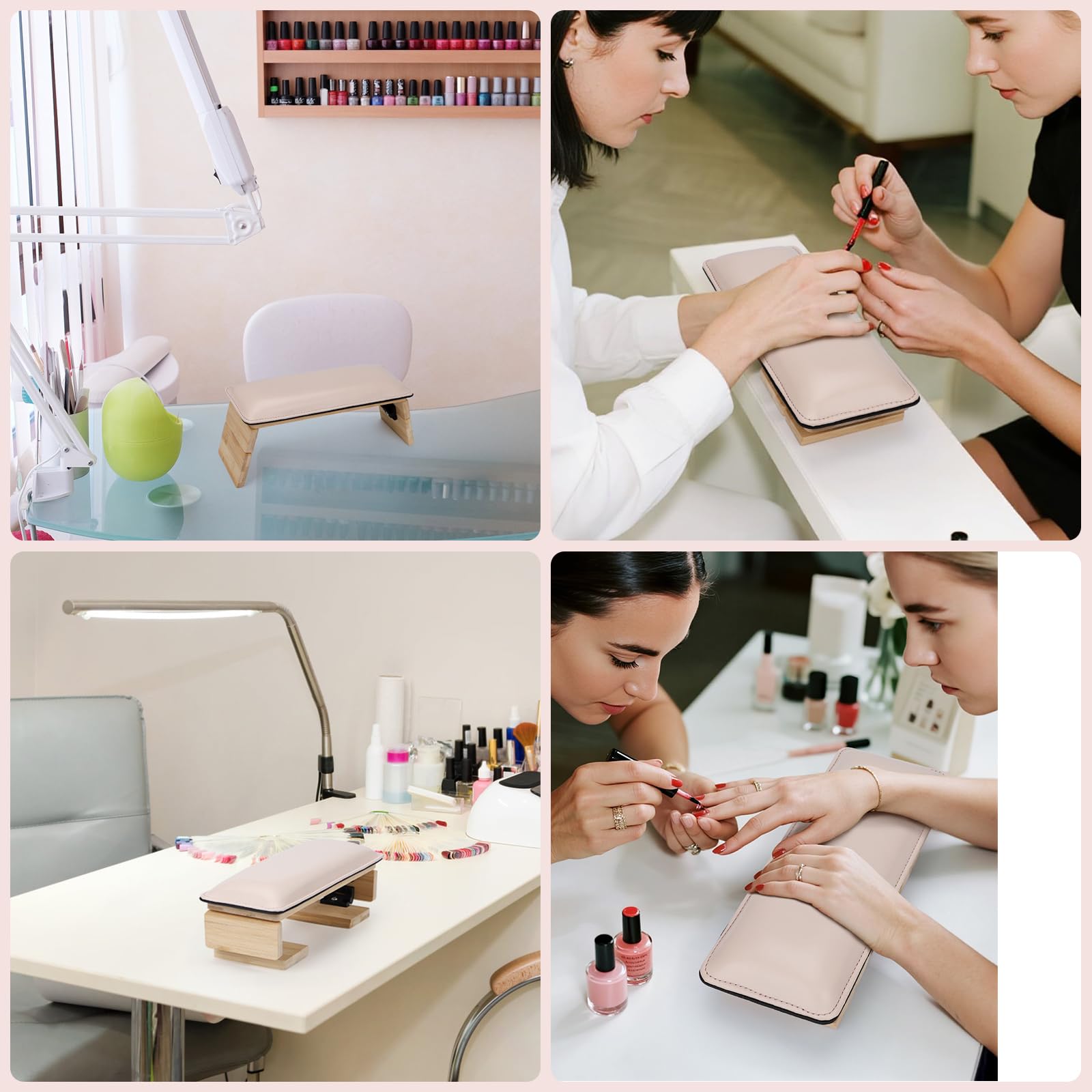 Segbeauty Adjustable Nail Hand Rest Pink, 3 Tier Collapsible Wooden PU Leather Arm Rest for Nails, Portable Manicure Hand Stand for Nail Tech with Table Mat Professional Nails Art Accessories Tool