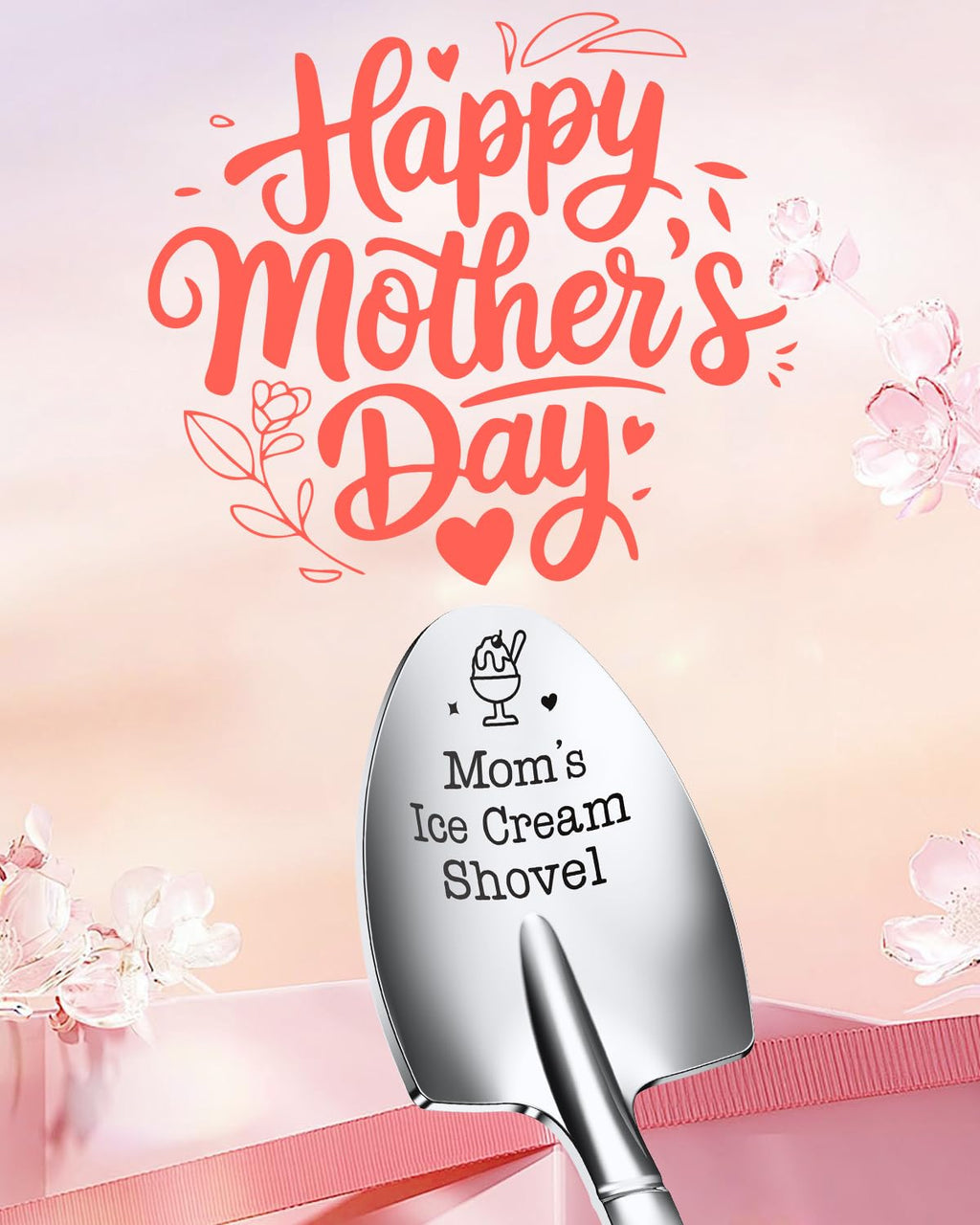 Mothers Day Gifts for Mom,Large Moms Ice Cream Shovel,Icecream Scoop Stainless Steel,Anniversary Birthday Mothers Day Gifts for Wife Daughter Sister Women Her (Mom's Ice Cream Shovel, Large)