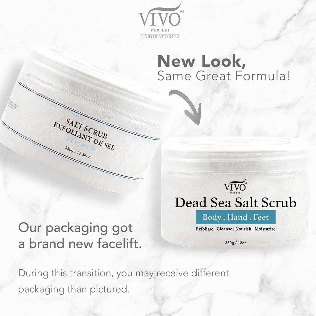 Vivo Per Lei Dead Sea Salt Scrub - Body Exfoliating Scrub with Dead Sea Minerals - Sea Salt for Hands, Feet & Body - Body Scrub to Gently Exfoliate Skin - Pack of 2