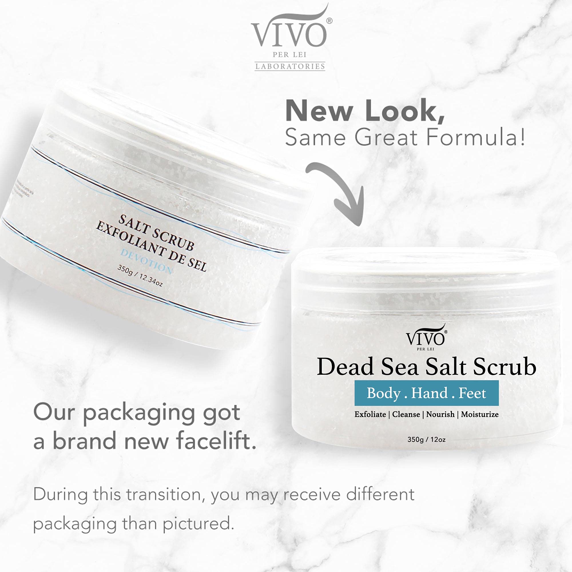 Vivo Per Lei Dead Sea Salt Scrub - Body Exfoliating Scrub with Dead Sea Minerals - Sea Salt for Hands, Feet & Body - Body Scrub to Gently Exfoliate Skin - Pack of 2