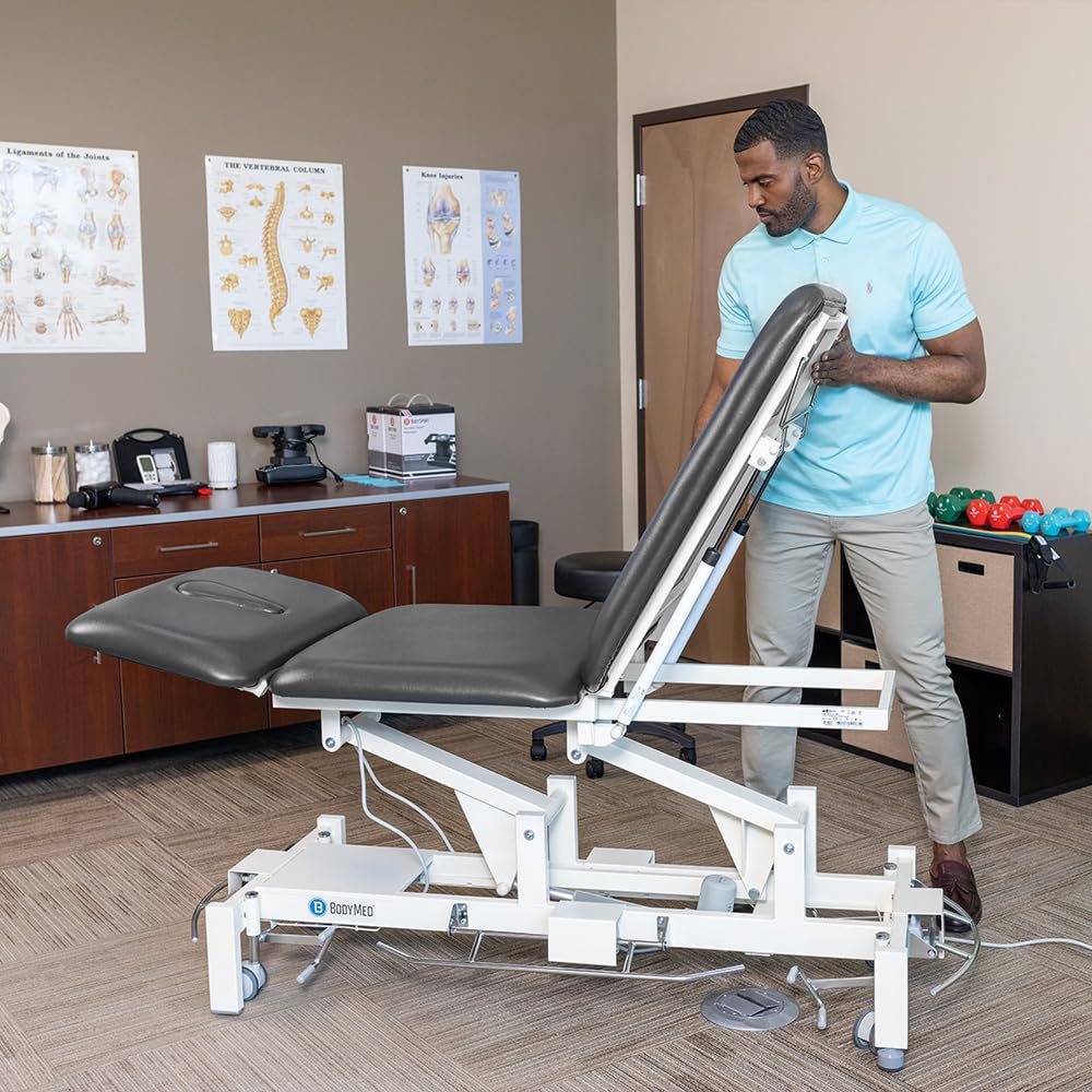 BodyMed 3 Section Hi-Lo Treatment Table, Black, 77 in. x 27 in. x 18–36 in. – Durable, Adjustable Physical Therapy Table – ADA Compliant – Bar Activated Elevation – Foam Padding & Vinyl Upholstery