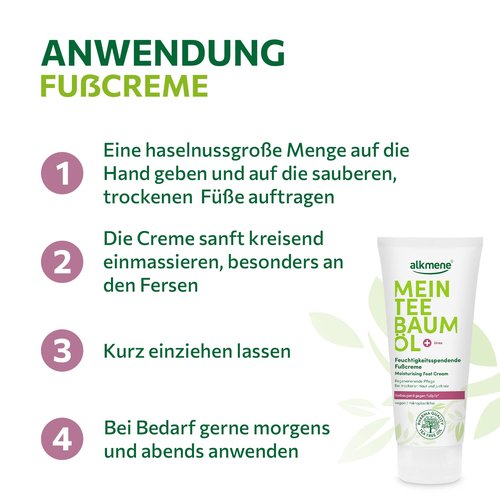 Alkmene Intensive Foot Repair Cream, Feet Cream with Tea Tree Oil, Vegan and Paraben-Free Foot and Heel Cream for Rough, Dry and Cracked Feet, Soothes and Deodorizes, 100 ml