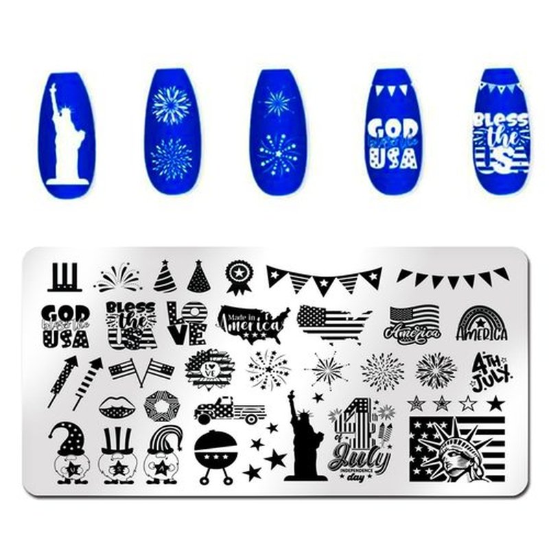 SILPECWEE 6 Pieces 4th of July Nail Stamping Plate Independence Day Nail Stamp Patriotic American Nail Design Stamp Stencils Nail Art Template Nail Art Stamping Kit Tools