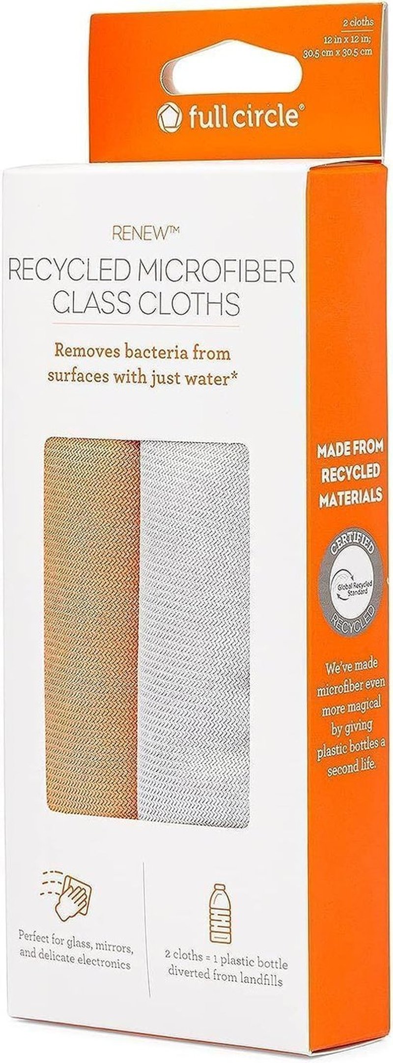 Full Circle Renew Collection Microfiber Cleaning Cloths - Eco-Friendly Recycled Set of 2 | Multicolor