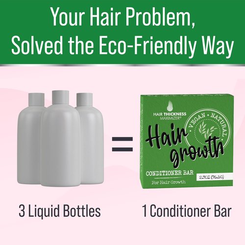 Conditioner Bar for Hair Growth. Eco Friendly, Vegan, Color Safe, pH Balanced. Solid Conditioner Bar Equal to 3 Liquid Bottles. Zero Plastic, USA Made, Strengthening & Dry Hair Relief - 2.7 oz