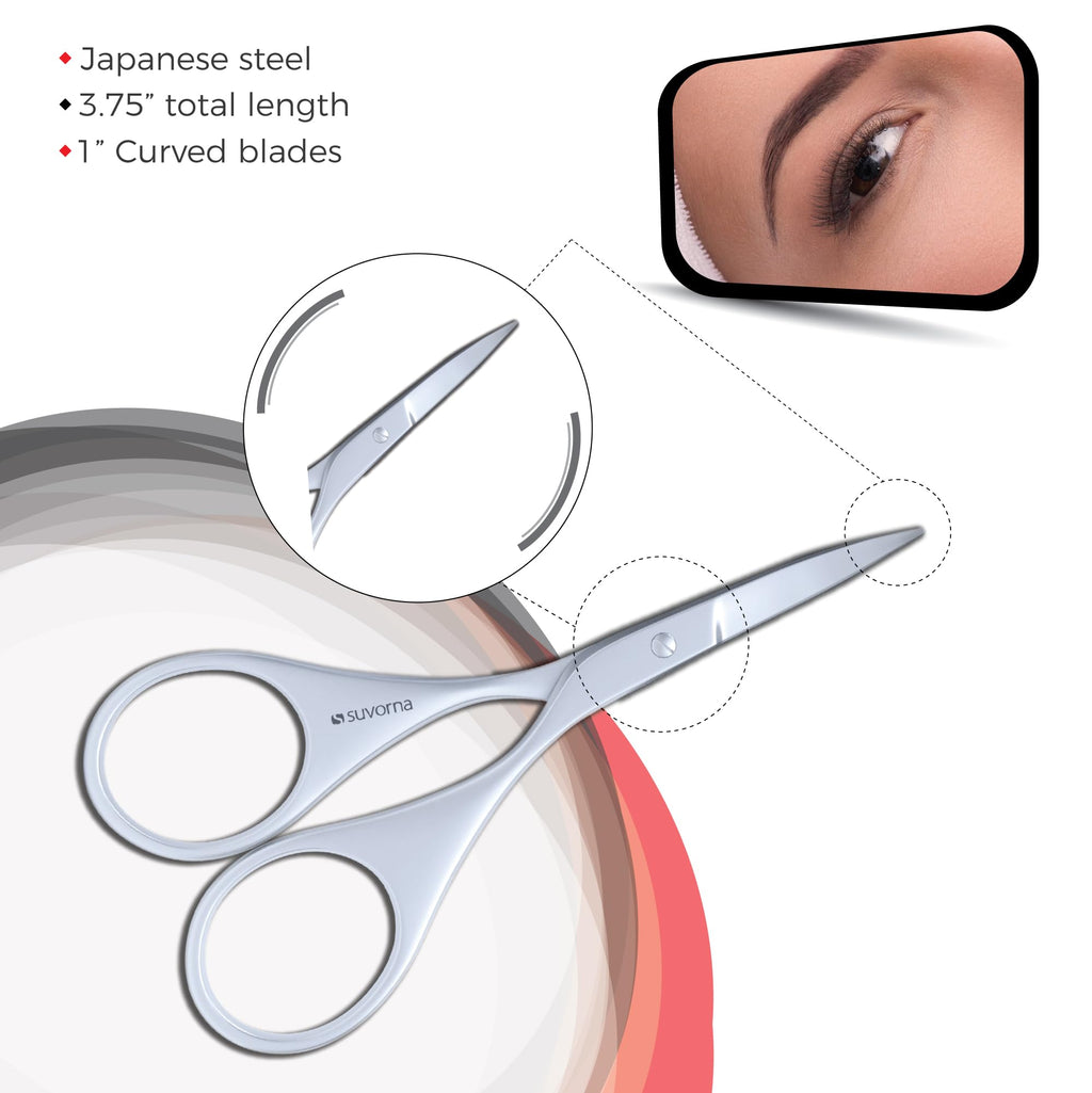 Suvorna Eyebrow Scissors for Women - Small Scissors for Beard, Mustache, Facial, EyeLash, Nose & Ear Hair - Eyebrow Trimmer for Women and Men, brow scissors for barbers and professionals