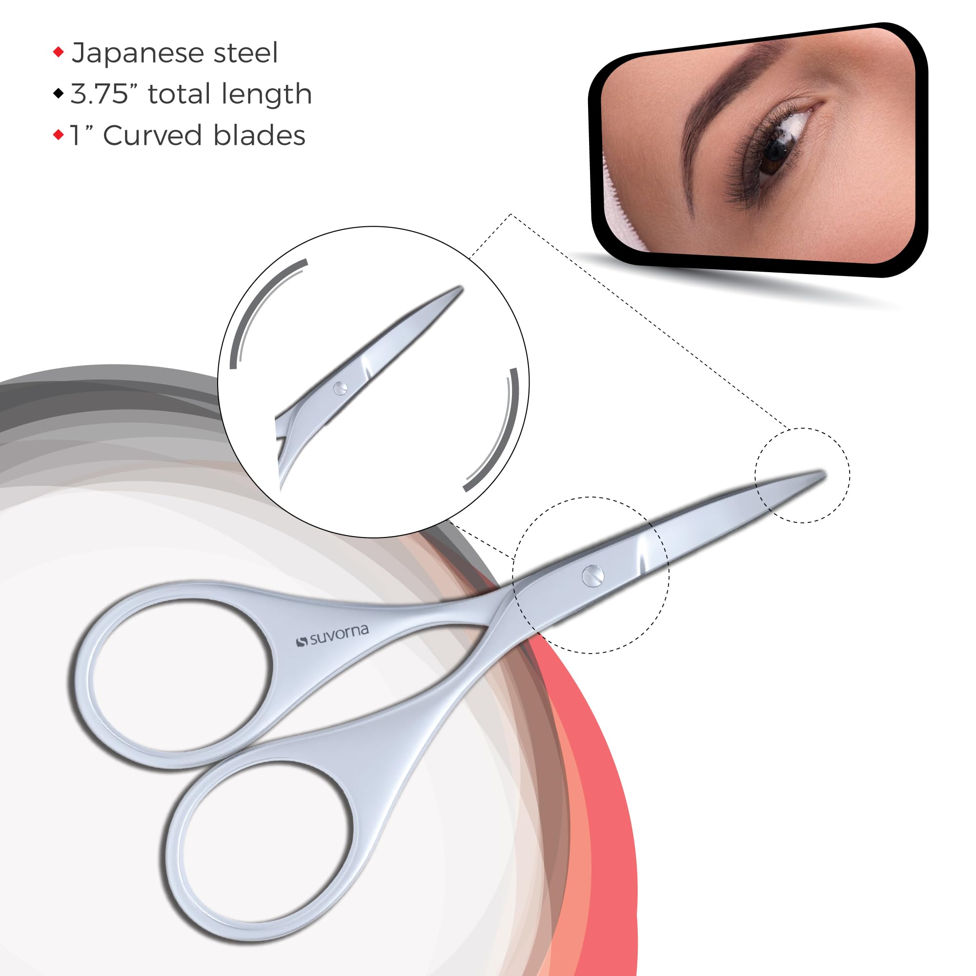 Suvorna Eyebrow Scissors for Women - Small Scissors for Beard, Mustache, Facial, EyeLash, Nose & Ear Hair - Eyebrow Trimmer for Women and Men, brow scissors for barbers and professionals