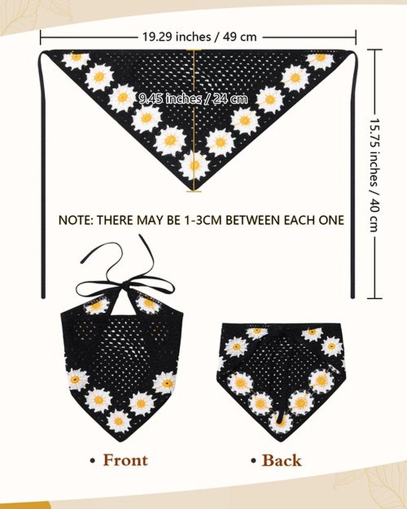 AWAYTR Crochet Head Scarf Hair Bandanas for Women Knit Bandana Headband Scarf Tie-Back Head Coverings Floral Headscarf for Girls (Black)