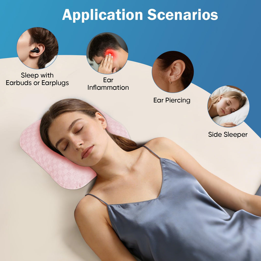 AHTOHAA Ear Piercing Pillow with Comfort Hole for Side Sleepers,Relief from Ear Pain and Pressure After Piercing or Surgery,Soft Contour Sleeping Pillow (Pink)