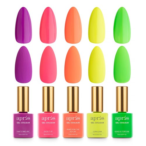 APRÉS Gel Couleur Combo Set, 5 Color Gel Nail Polish, Bright Nude Pastel Colors with Brush-X Nail Art Brush, 2024 Edition (Set 3-1)