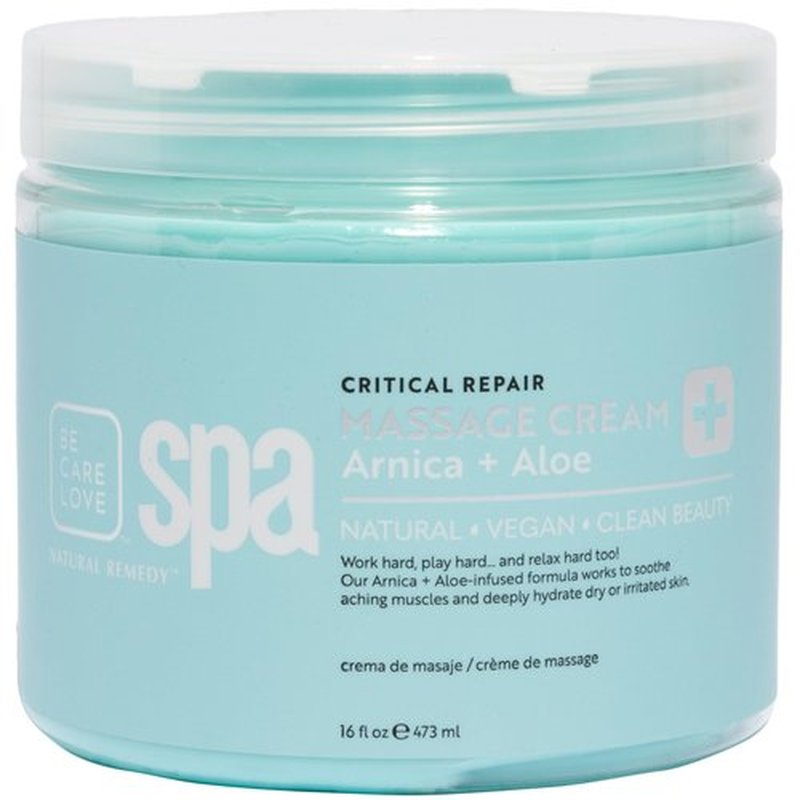 BCL Spa Critical Repair Massage Cream with Arnica, Aloe Vera, Kelp, Argan Oil, Shea Butter | Soothing Relief and deep Skin Nourishment Body Moisturizer, Vegan, Organic | Made in USA | 16 fl oz