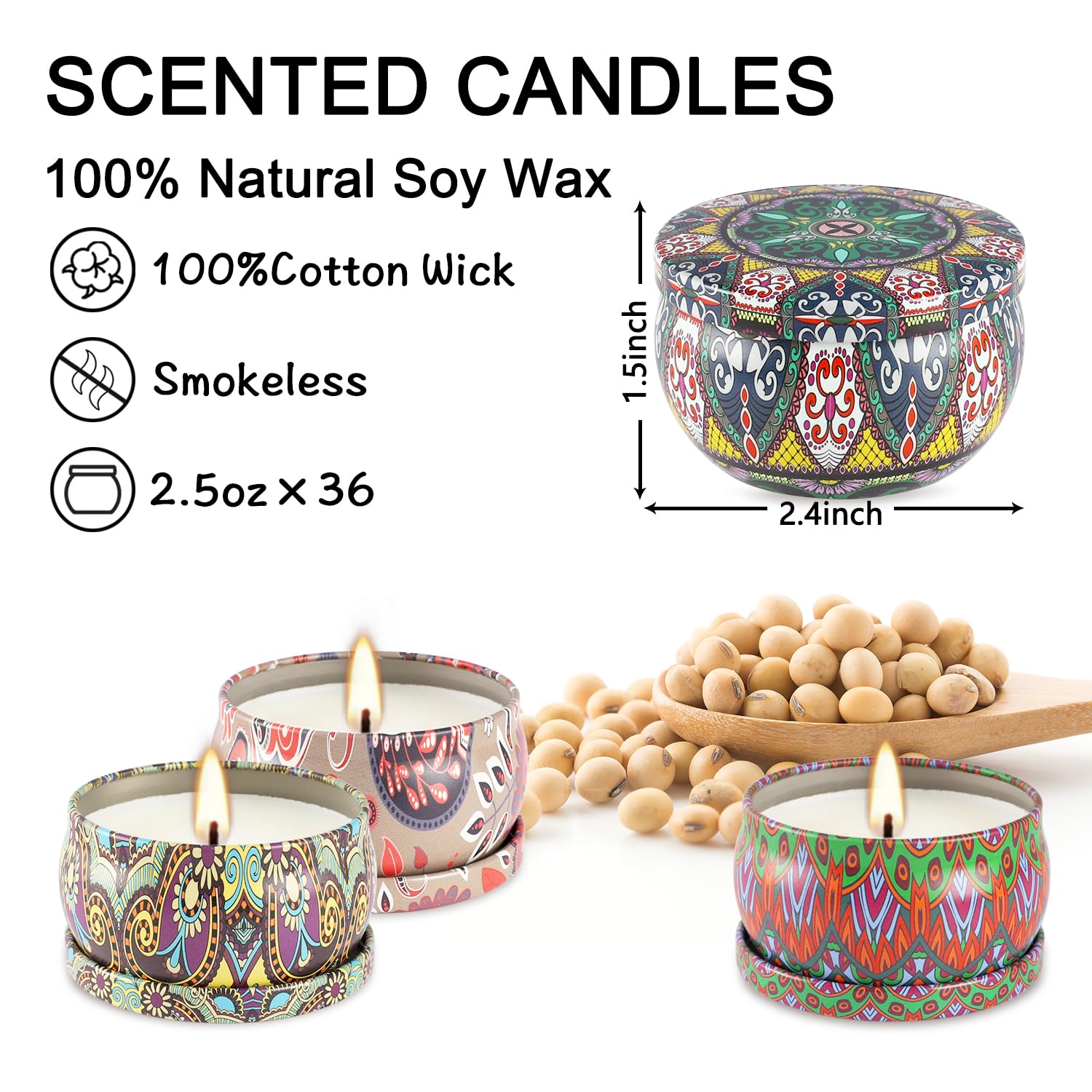 Pliadvbu 2.5×36 Gift Set Scented Candles for Women, Soy Wax Aromatherapy Candles for Thanksgiving, Christmas, Birthday, Mother's Day,Valentine's Day