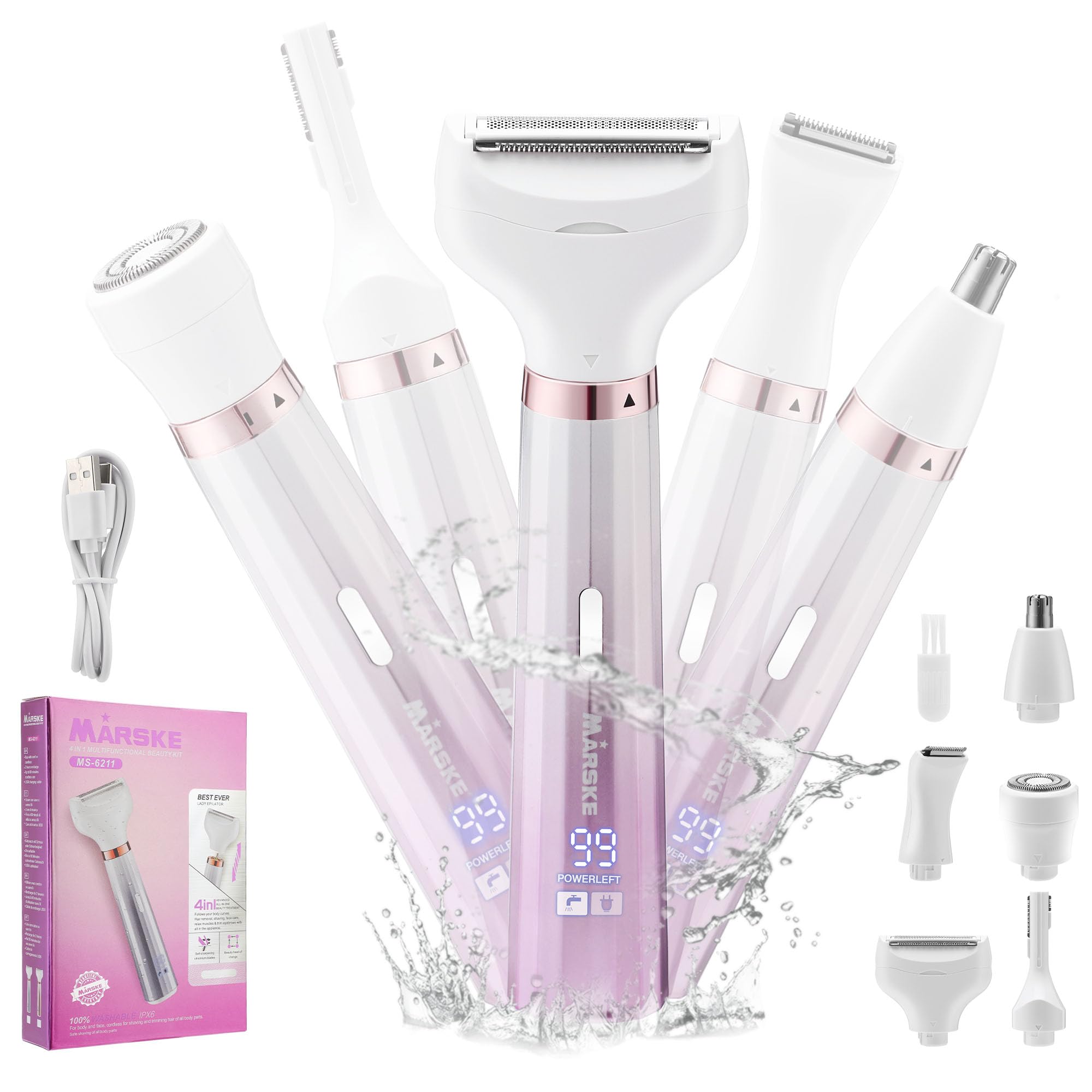 Electric Razors for Women, 5 in 1 Bikini Trimmer for Women, Wet/Dry Womens Electric Shaver Razor, Face Shaver for Face Nose Eyebrow Arms Armpit Legs Pubic Area, Facial Hair Removal