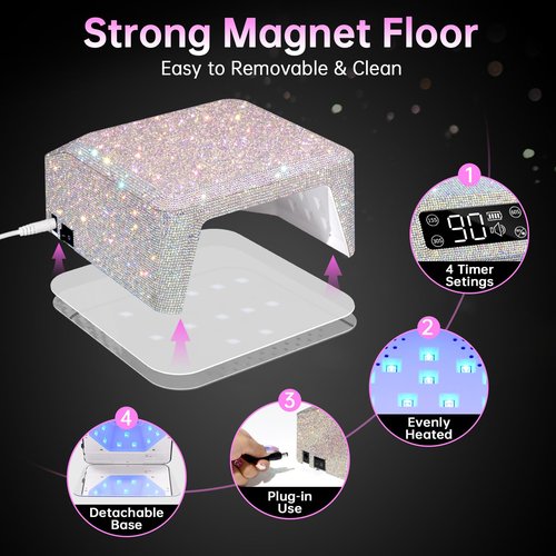 CHRISTINE SHELLY UV LED Nail Lamp 96W Plug-in Nail Dryer Sparkly Gel Polish Light 4 Timer Setting Professional Quick Dry Curing Lamp with Display Auto Sensor for Salon & Home