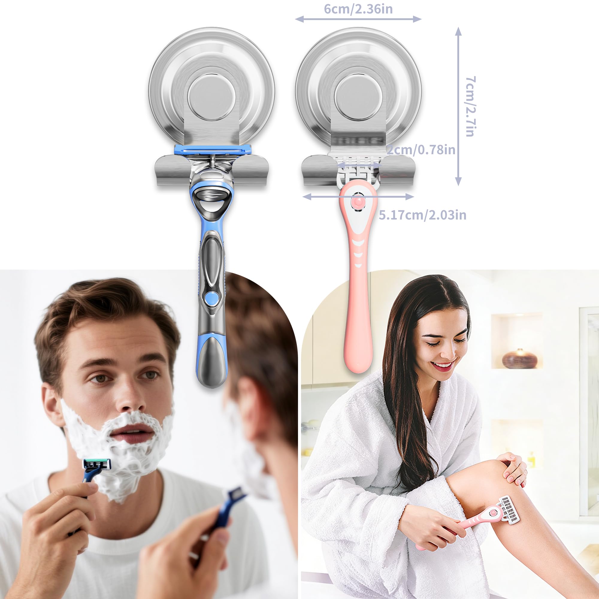 AIDILI Suction Razor Holder for Shower 2 Pack Suction Cup Hook for Bathroom