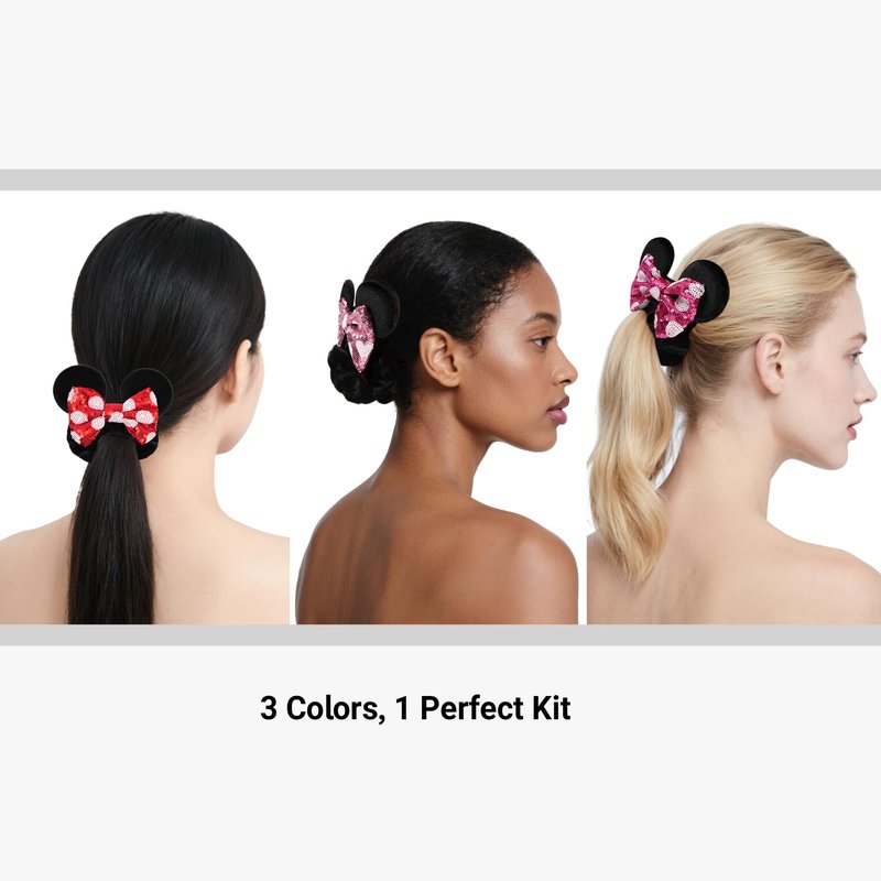 Zhezesmila 3 Pack Velvet Mouse Ears Scrunchies with Bow for Women Girls Elastic Hair Ties for Pony Tail Party Costume - Cute Hair Accessories
