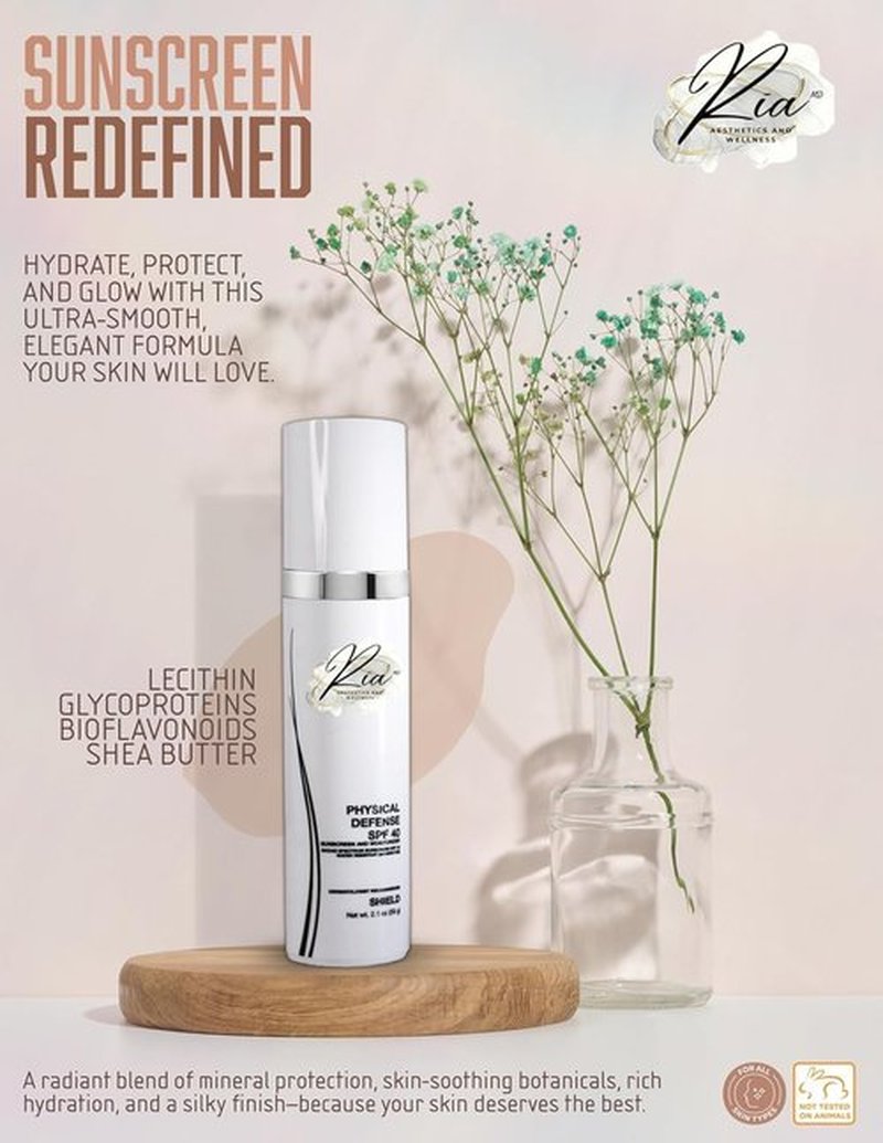Ria Physical Defense SPF 40 Sunscreen - Lightweight Broad Spectrum Face Lotion with Vitamin E | 2.1 fl oz