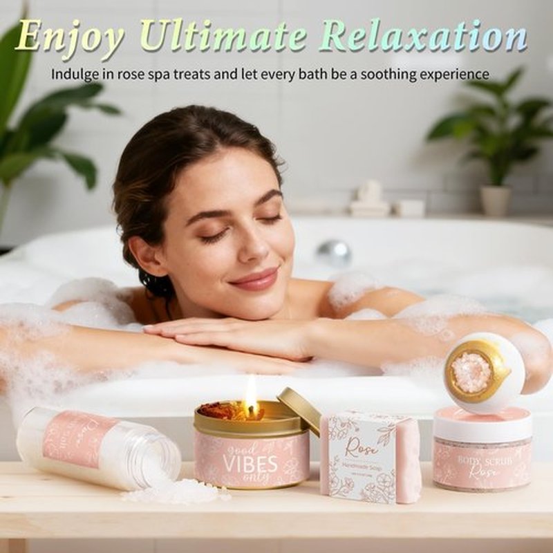 Spa Gifts for Women Bath Gift Set, Rose Relaxing Spa Gift Baskets Home Bath Set Self Care Kit Care Package Thank You Birthday Easter Gifts Basket for Women Her Mom Sister Friends Teen Girls Wife