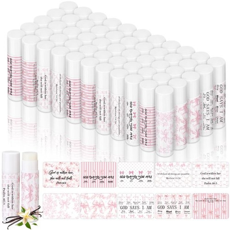 Dansib 50 Pack Christian Lip Balm Bulk Bible Verses Lip Balm Scripture Christian Gifts for Women Men Faith Religious Church Party Favor Inspirational Gift for Staff Employee Coworkers