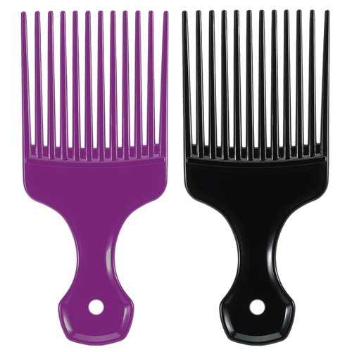 SIMPOR Hair Pick Comb Set - Wide Tooth Detangling Picks for Curly & Afro Hair | 2 Pcs in Purple & Black