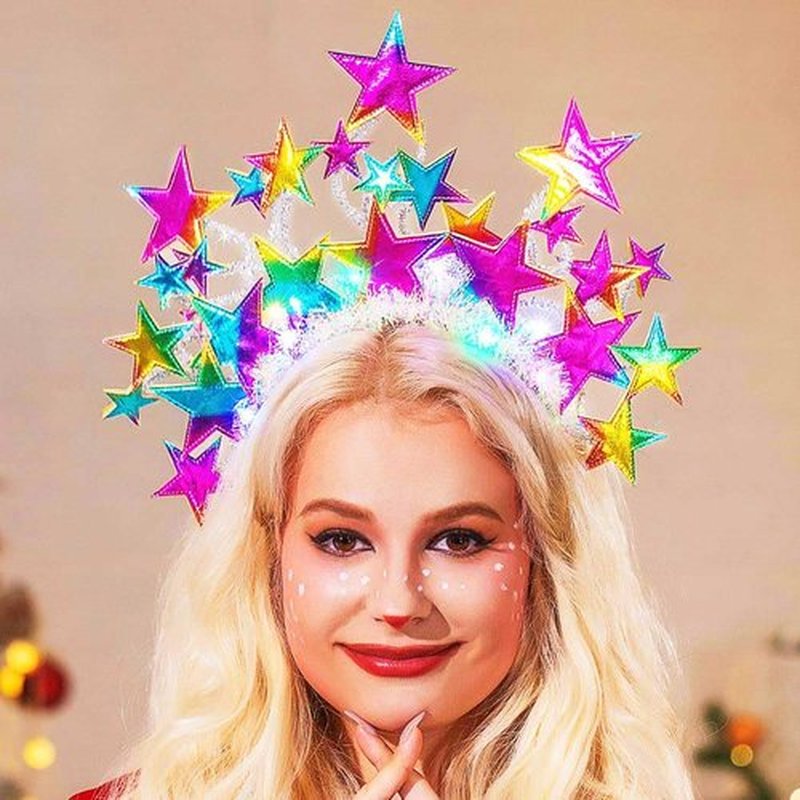 CAKURE Light Up Star Headband LED Christmas Star Headpiece Holiday Hair Accessories for Women (Colorful)