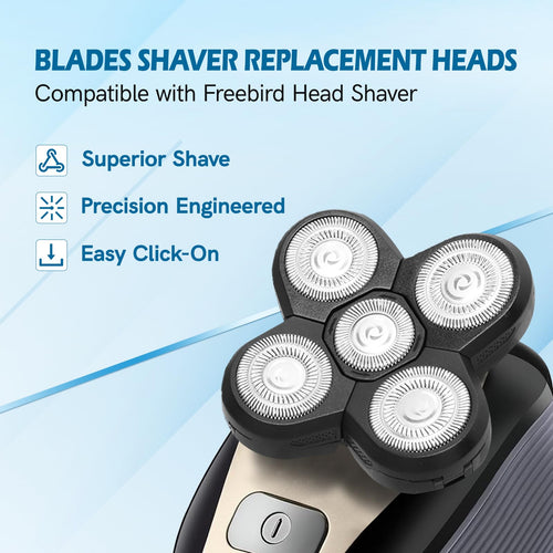 2 Pack Replacement Blades for Freebird Head Shaver | 5-Blade Electric Razor Refills for Bald Men Freedom Grooming + 1 Cleaning Brush