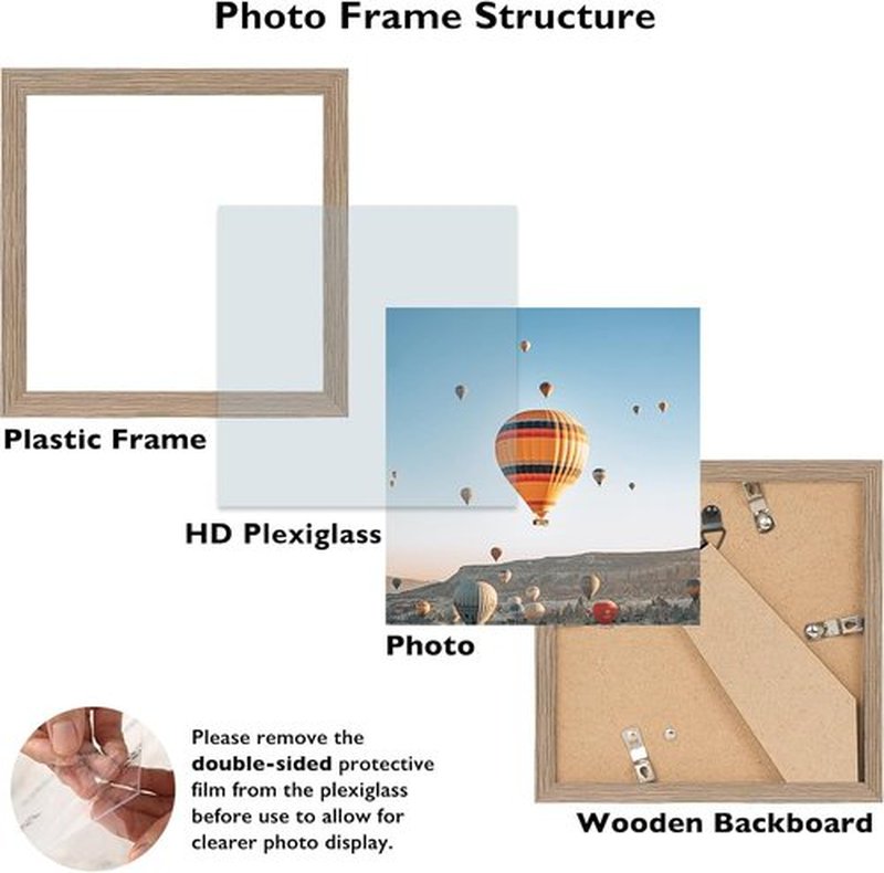JCJMY 7x7 Picture Frame - Rustic Brown Wall & Tabletop Display | Shatter-Resistant Plexiglass