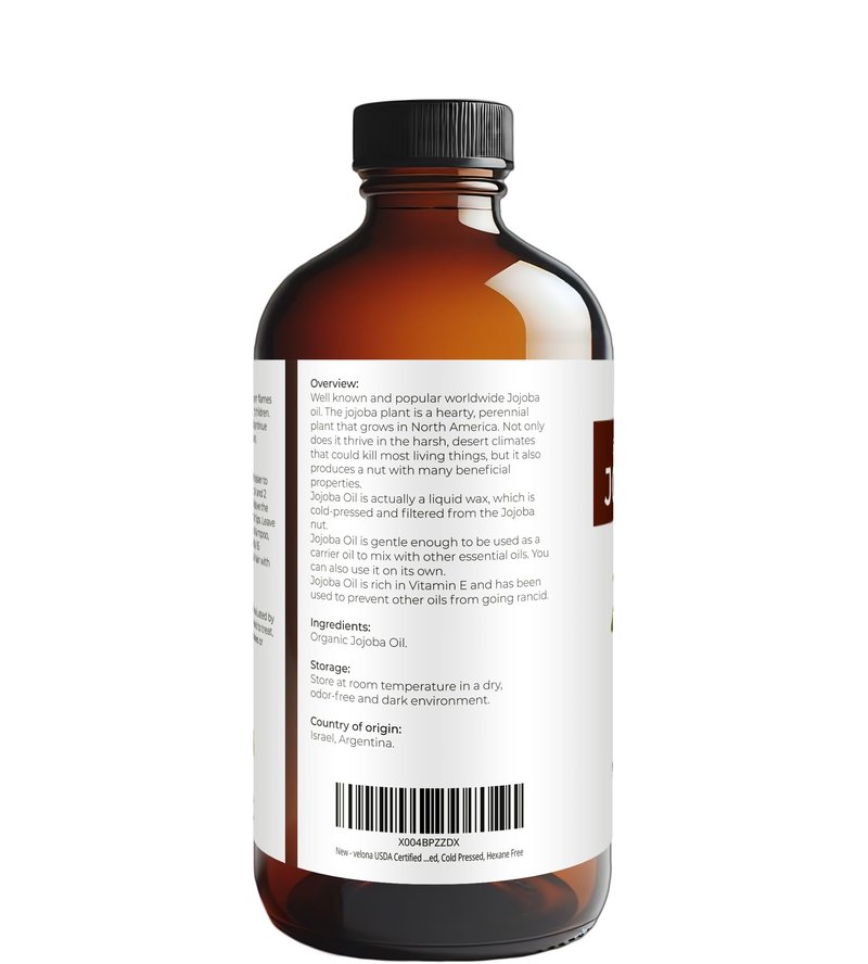 velona Jojoba Oil USDA Certified Organic - 16 Fl Oz in Glass Bottle | 100% Pure and Natural | Golden, Unrefined, Cold Pressed, Hexane Free | Moisturizing Face, Hair, Body, Skin Care