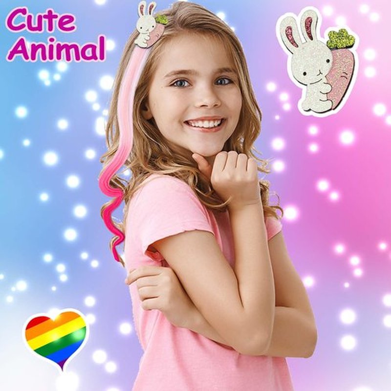 8 Pieces Hair Clips for Girls, Animal Straight Rainbow Hair Extensions for Kids, Little Girl Hair Clips Accessories for Girls Toddler Kids Ponytails