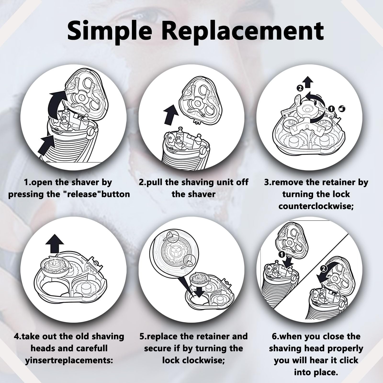 Upgraded SH30 Replacement Heads Compatible with Philips Norelco Shaver Series 1000, 2000, 3000, Fit for 2400, 3600, 3800 Series Shavers, Replacement Blades for Philips Norelco 3000