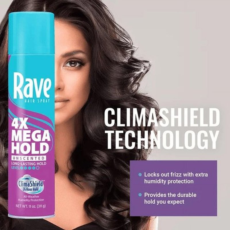 Rave 4X Mega Unscented Hairspray - 24-Hour Humidity-Resistant Hold - Vitamin-Enhanced Volume - 2 Pack