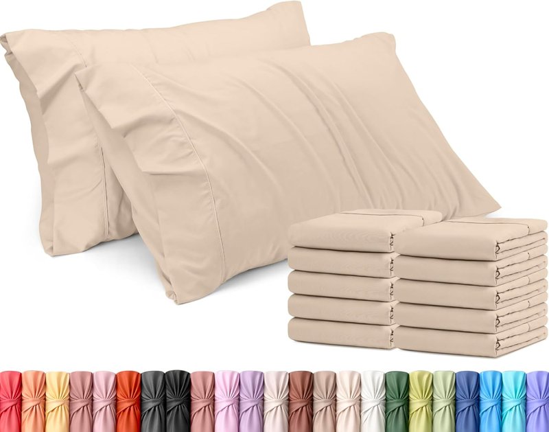 Utopia Bedding King Pillow Cases - 12 Pack Soft Brushed Microfiber - Fade Resistant 20 X 40 Inches | Beige