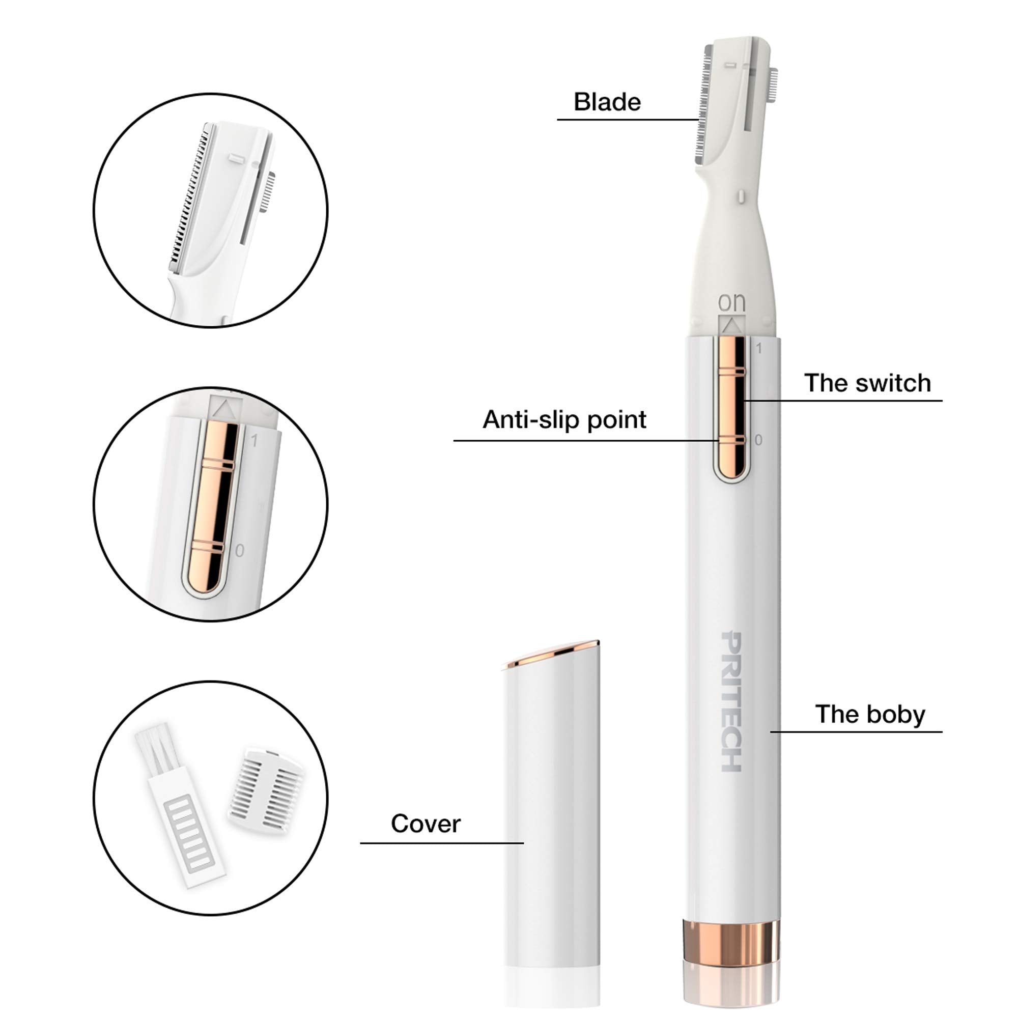 PRITECH Electric Eyebrow Trimmer - Facial Hair Remover Precision Razor