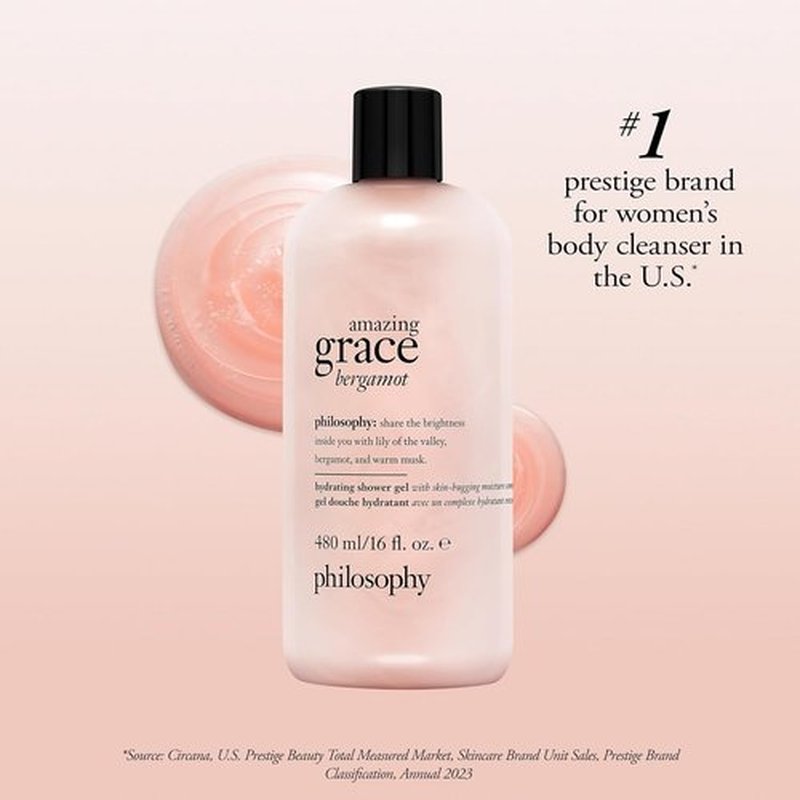 Philosophy Amazing Grace Hydrating Bath & Shower Gel - Gently Cleanses & Soothes Dry Skin - Vegan Formula
