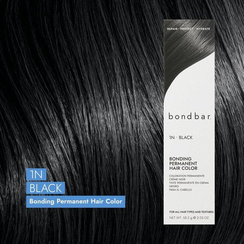 Bondbar 1N Black Hair Color - Vegan Permanent Creme Dye with Built-In Bonding, 2.05 Oz