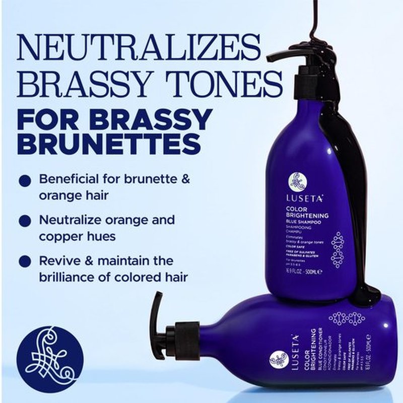 Luseta Blue Shampoo & Conditioner Set - Revive Cool Tones for Brassy Brunette Hair | 2x 16.9oz