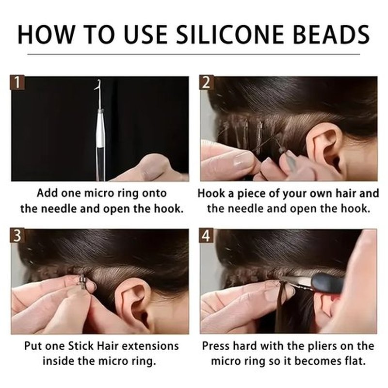 1500Pcs Silicone Beads for Hair Extensions, 3Colors 5mm Silicone Lined Beads Microlink Rings Hair Extensions Tool (Brown-Black-Blonde)