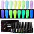 MEET ACROSS 8Pcs Glow in the Dark Gel Nail Polish Set, Macaroon Glows in the Dark Nail Polish Blue Green Yellow Purple Glow Effect Candy Sequins Gel Polish Manicure Holiday Gift