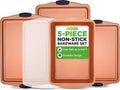 NutriChef 5-Piece Non-Stick Bakeware Set - Premium Carbon Steel Pans with Silicone Handles for Cookies & Roasting
