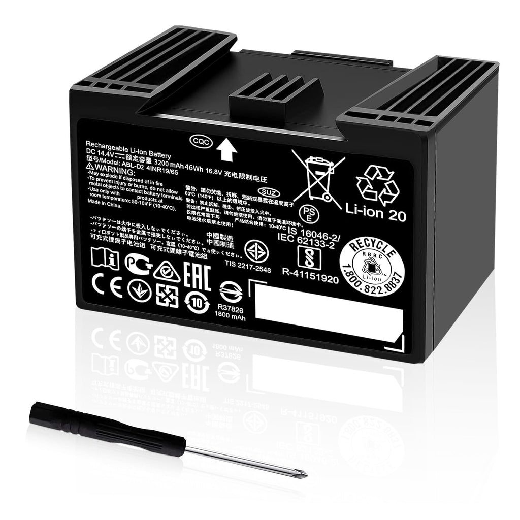 JTRGPEH 3200mAh ABL-D2 Replacement Battery for Roomba j7 j7+ i7 i7+ i8 i8+ i3 i3+ e5 e6 i4 i4+ i5 i5+ i6 i6+ j5 j5+ 0300 Series, Extended Runtime Battery Compatible with ABL-D2 ABL-D2A ABL-D1 46.08Wh