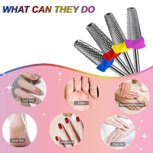 HungGato 5 in 1 Nail Drill Bits, Professional Carbide Tungsten Multi-Function Electric File for Gel & Acrylic, Manicure Pedicure Cuticle Gel Polishing, Technicians Bits for Salon & Home (Medium)