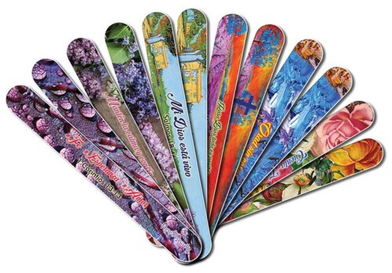 Spanish Christian Emery Board - Faith Hope Love (12-Pack) - Professional Nail File Set - 150/150 Grit - Stocking Stuffers Premium Quality Gift Ideas for Women and Men
