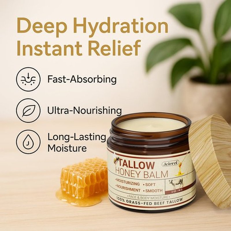 Jeirrzi Organic Beef Tallow for Skin, 100% Grass-Fed Tallow and Honey Balm for Face Body Moisturizer for Aging Dry Sensitive Skin, Deep Hydration & Nourishment 2 OZ (2 Ounce)