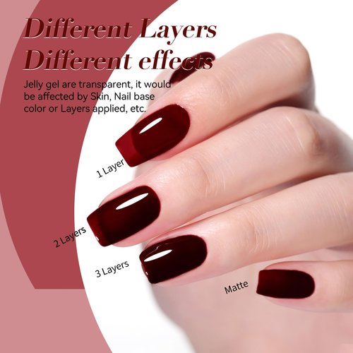 Born Pretty Jelly Dark Red Gel Nail Polish,Christmas Burgundy Blood Red Sheer Nail Gel,Soak Off U V LED Gels Polish for Manicure DIY at Home,Gift for Women 15ml