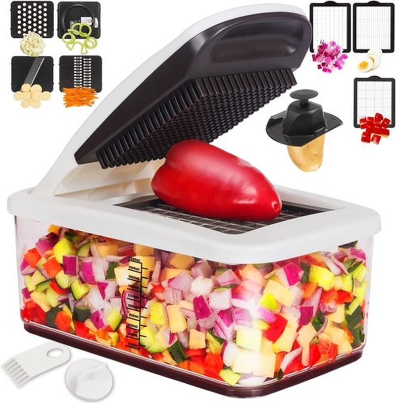 RüK Vegetable Chopper - Extra Large 10-in-1 Multifunctional Cutter with 6 Blades & 4 Spiralizers | Includes E-Recipes