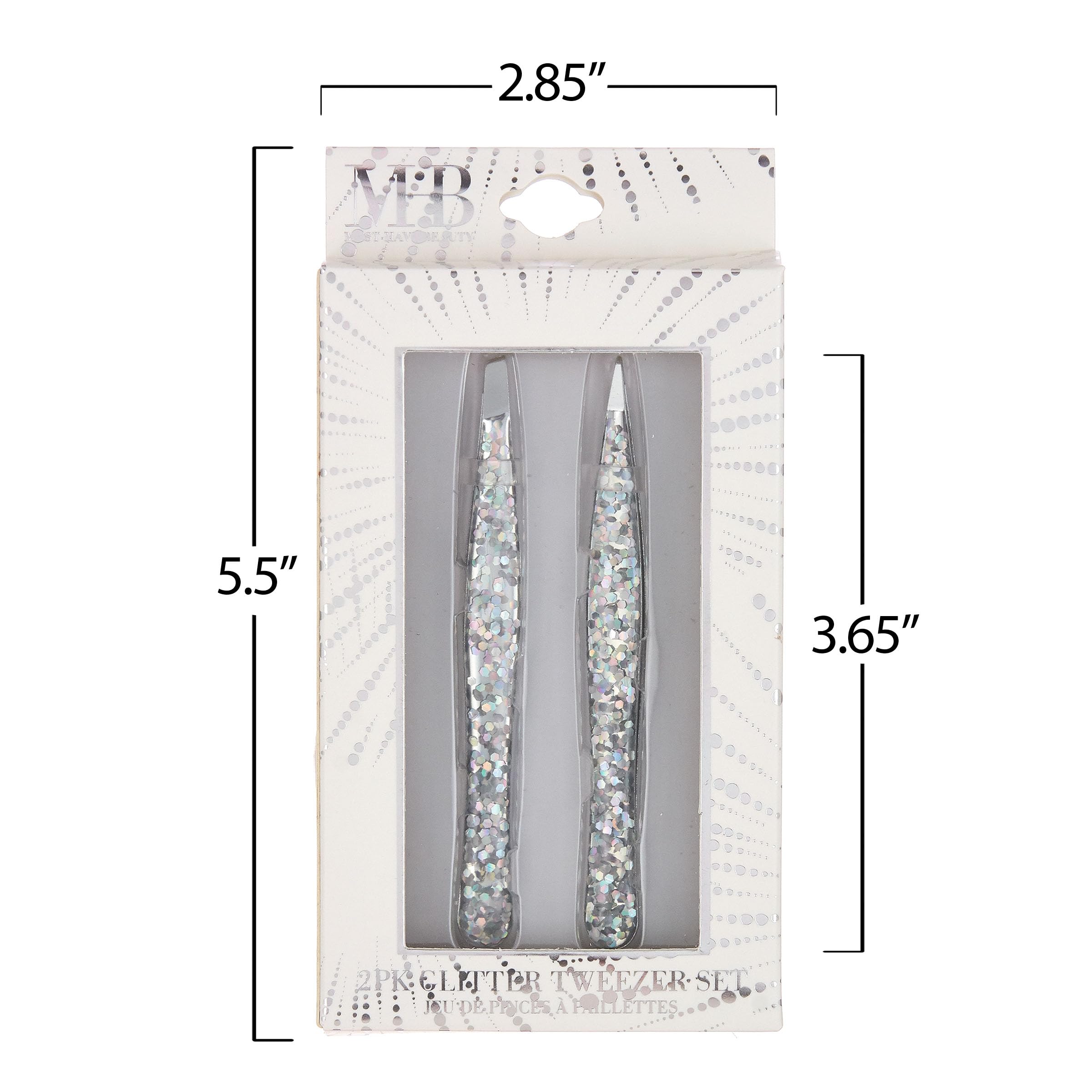 2pc Silver Glitter Tweezer Set - Pointed & Slanted Stainless Steel
