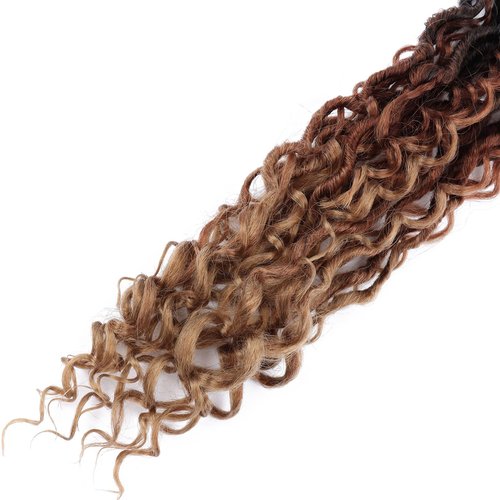 8 Packs Goddess Locs Crochet Hair 14 Inch, Boho Style Locs Pre Looped with Curly Ends, Faux Locs Crochet Hair for Black Women 1B/30/27
