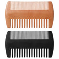 Kootinn Wooden Beard Comb Kit, Dual Action Fine & Coarse Teeth, Wood Color and Black Pocket Comb for Beards & Mustaches & Hair Grooming Care (2 Pack)